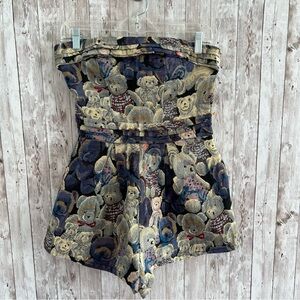 Women’s Tapestry Bear Print Strapless Romper Shorts Playful